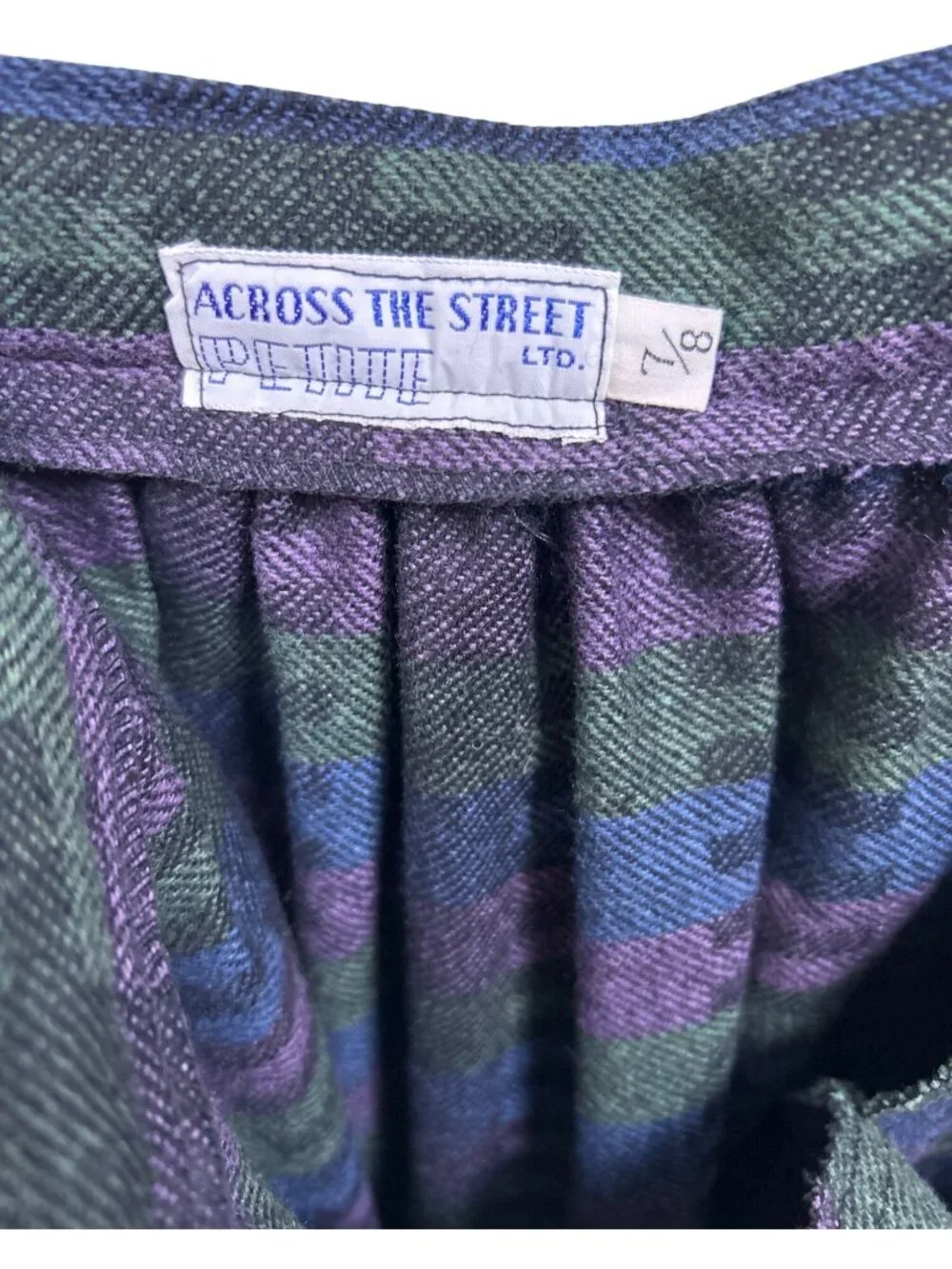 Vtg Across The Street Ltd Plaid Wool Midi Skirt Sz 7/8 Pleated Pockets Academia